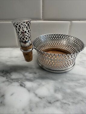 Napier silver wine coaster with cork vintage filigree gorgeous pattern rare